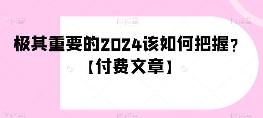 极其重要的2024该如何把握?【付费文章】