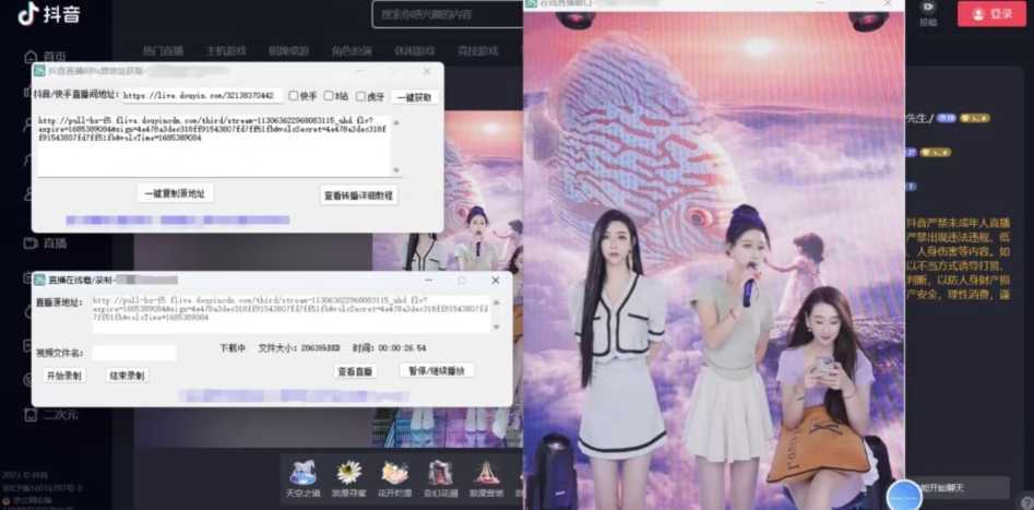 【高端精品】最新电脑版抖音/快手/B站直播源获取+直播间实时录制+直播转播软件【全套软件+详细教程】