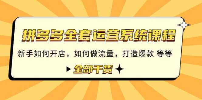 拼多多全套运营系统课程:新手如何开店 如何做流量 打造爆款 等等 全部干货