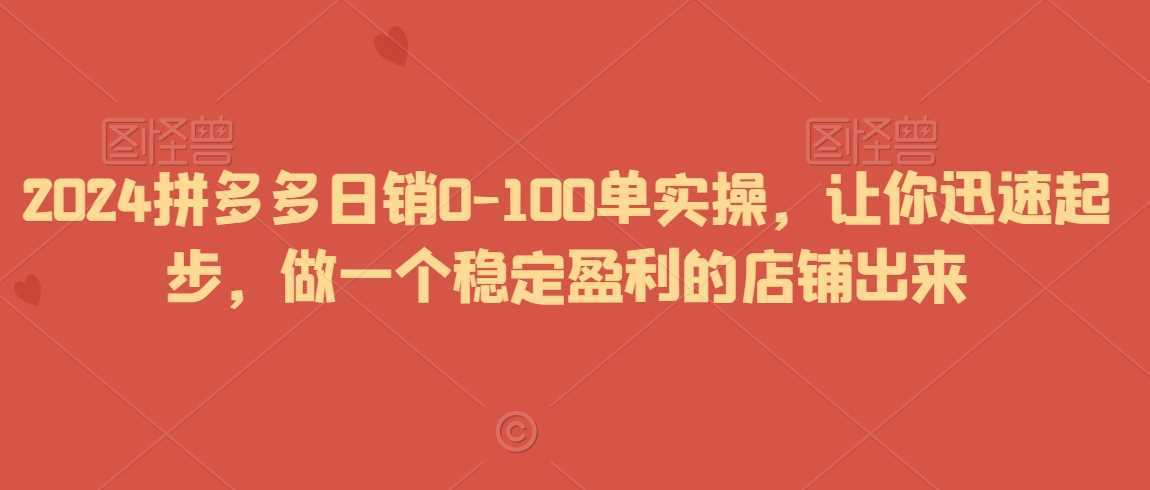 2024拼多多日销0-100单实操,让你迅速起步,做一个稳定盈利的店铺出来