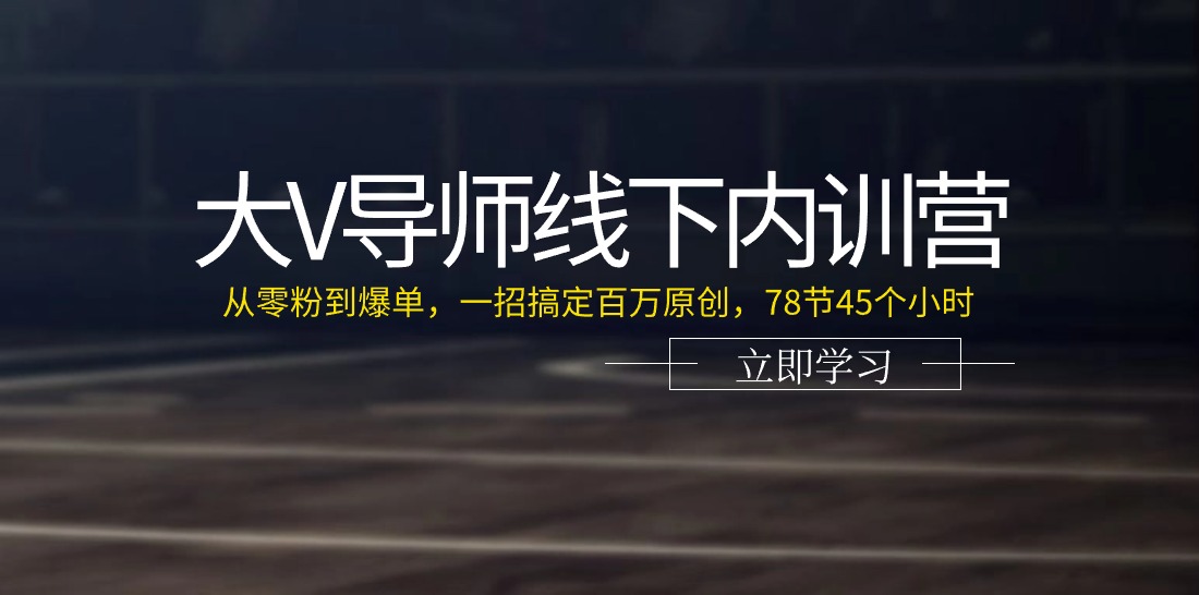 大V导师线下内训营:从零粉到爆单,一招搞定百万原创,78节45个小时