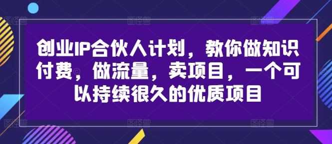 创业IP合伙人计划,教你做知识付费,做流量,卖项目,一个可以持续很久的优质项目