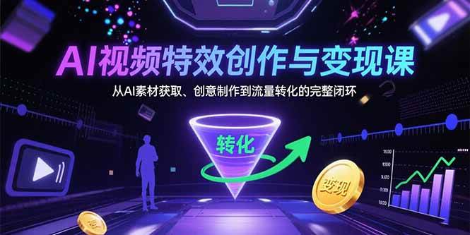 AI视频特效创作与变现课:从AI素材获取、创意制作到流量转化的完整闭环