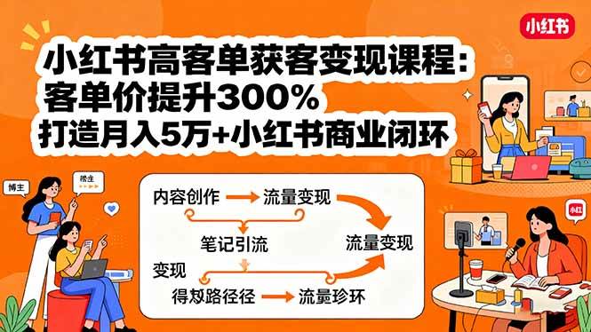 小红书高客单获客变现课程:客单价提升300%,打造月入10万+小红书商业闭环