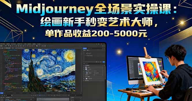 Midjourney全场景实操课:绘画新手秒变艺术大师,单作品收益200-5000元