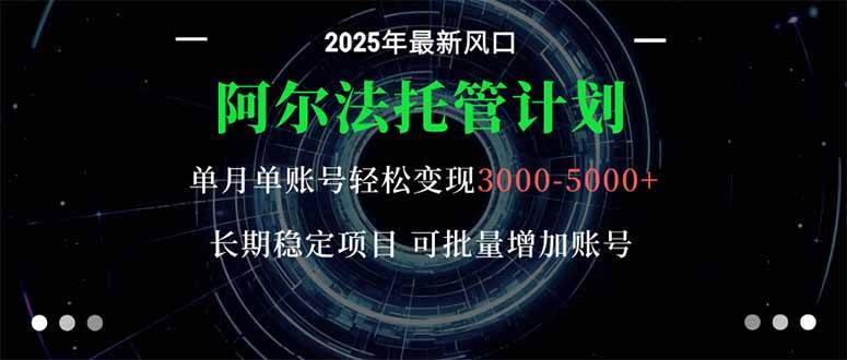 阿尔法托管计划 单账号月入3000-5000,长期稳定项目,新手小白轻松上手。