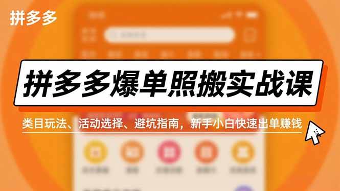 拼多多爆单照搬实战课,类目玩法、活动选择、避坑指南,新手小白快速出单赚钱