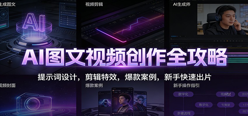 AI图文视频创作全攻略:提示词设计,剪辑特效,爆款案例,新手快速出片