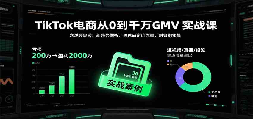 TikTok电商从0到千万GMV实战课,含逆袭经验、新趋势解析,讲选品定价流量等