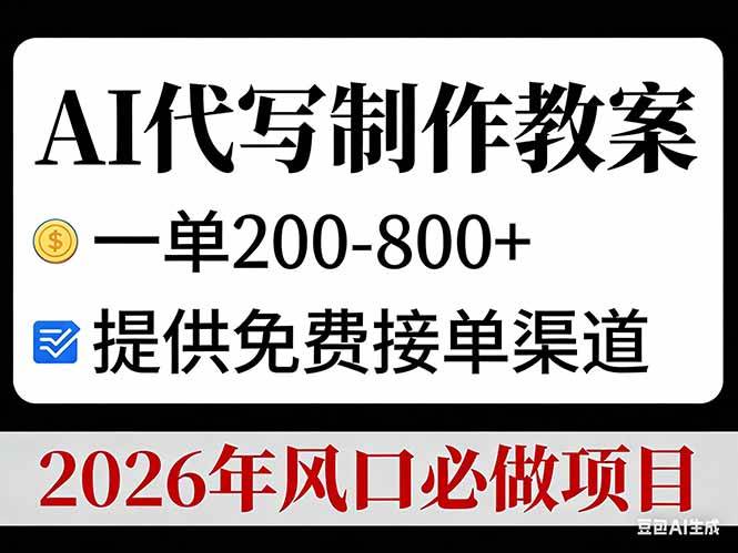 AI代写制作教案,一单200-800+,提供免费接单渠道,2026年风口必做项目