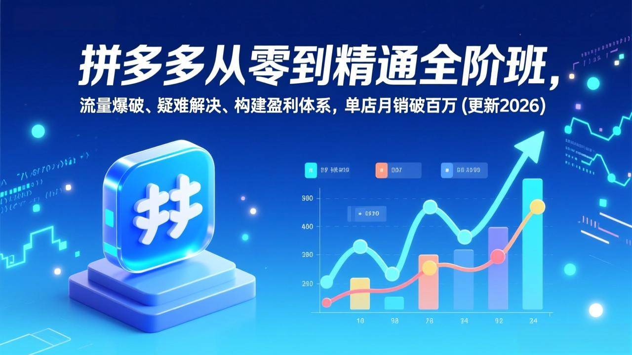 拼多多从零到精通全阶班,流量爆破、疑难解决,构建盈利体系,单店月销破百万(更新2026)