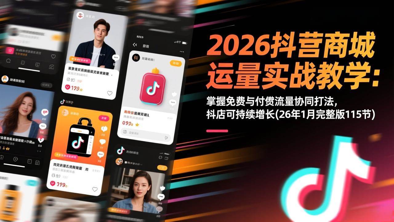 2026抖音商城运营实战教学:掌握免费与付费流量协同打法,抖店可持续增长(26年1月完整版115节)