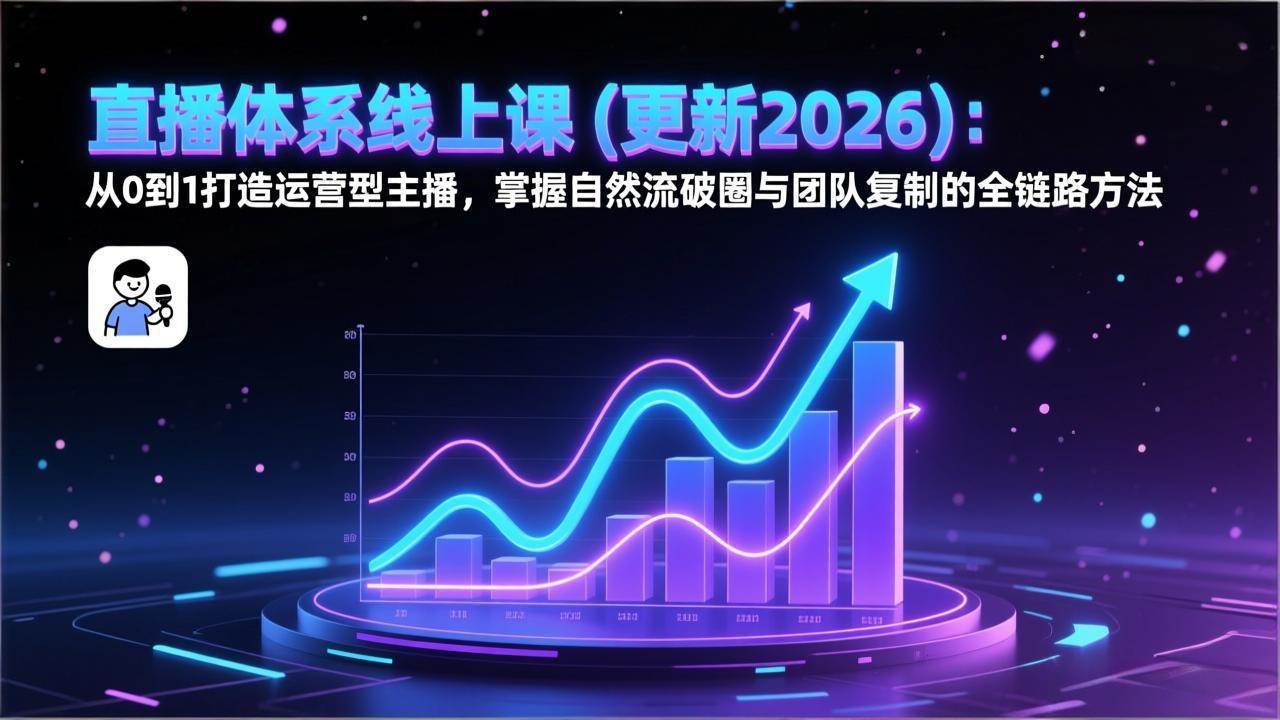 直播体系线上课(更新2026):从0到1打造运营型主播,掌握自然流破圈与团队复制的全链路方法