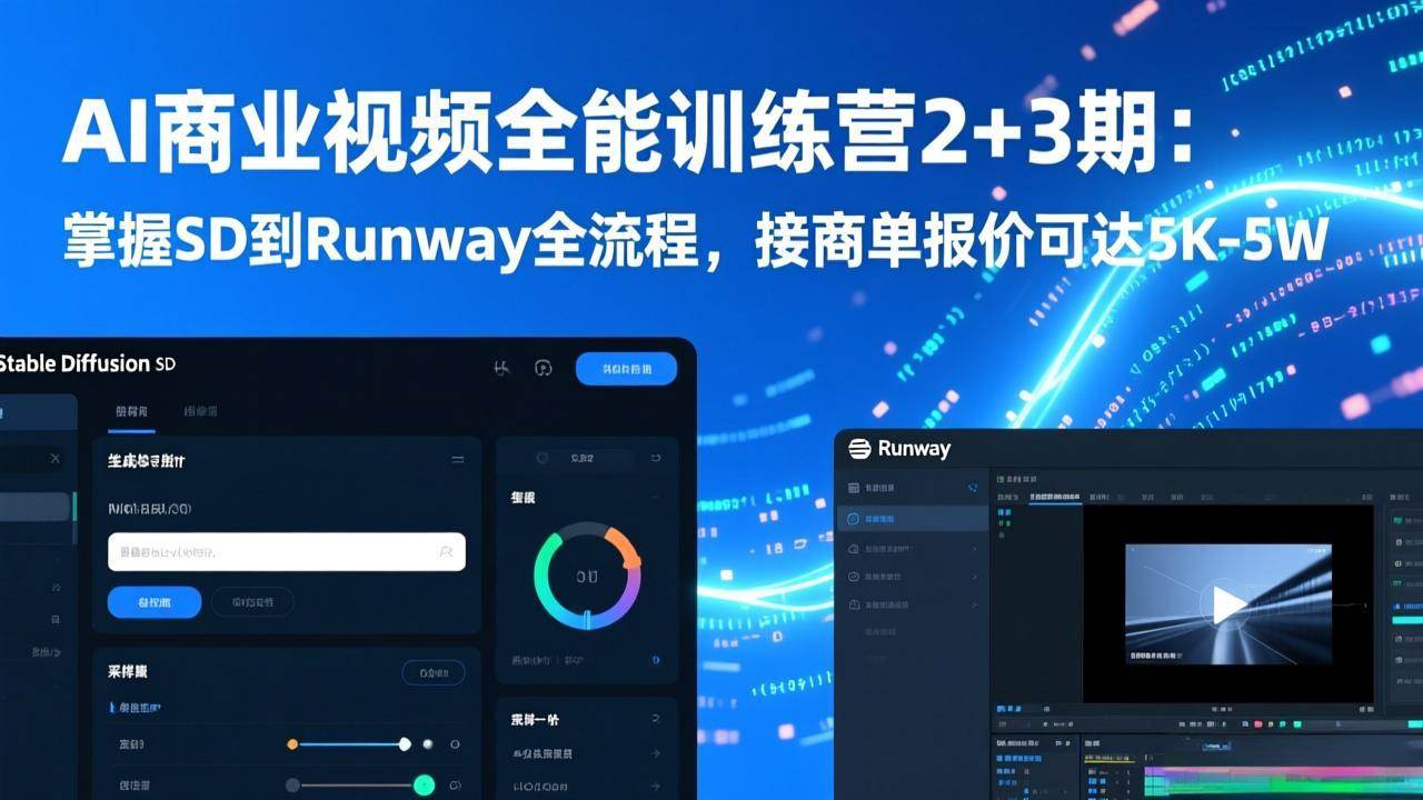 AI商业视频全能训练营2+3期:掌握SD到Runway全流程,接商单报价可达5K-5W