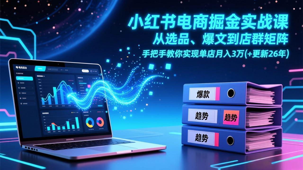 小红书电商掘金实战课,从选品、爆文到店群矩阵,手把手教你实现单店月入3万+(更新26年)