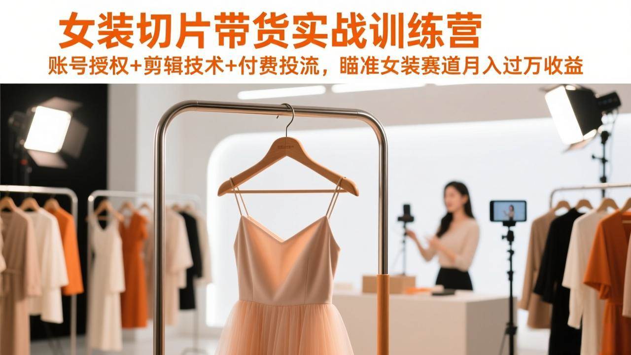 女装切片带货实战训练营,账号授权+剪辑技术+付费投流,瞄准女装赛道月入过万收益