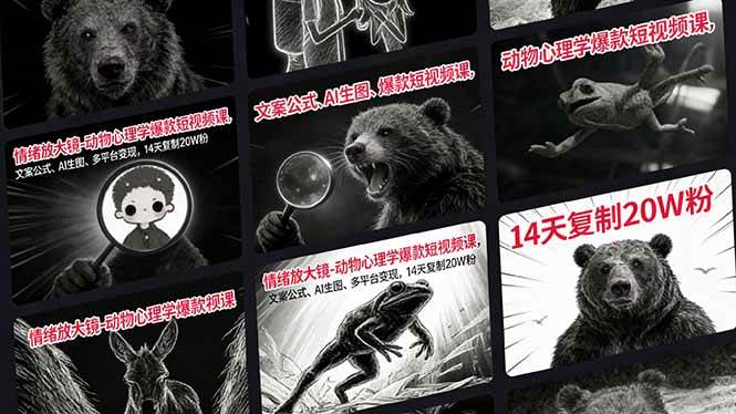 情绪放大镜-动物心理学爆款短视频课,文案公式、AI生图、多平台变现,14天复制20W粉