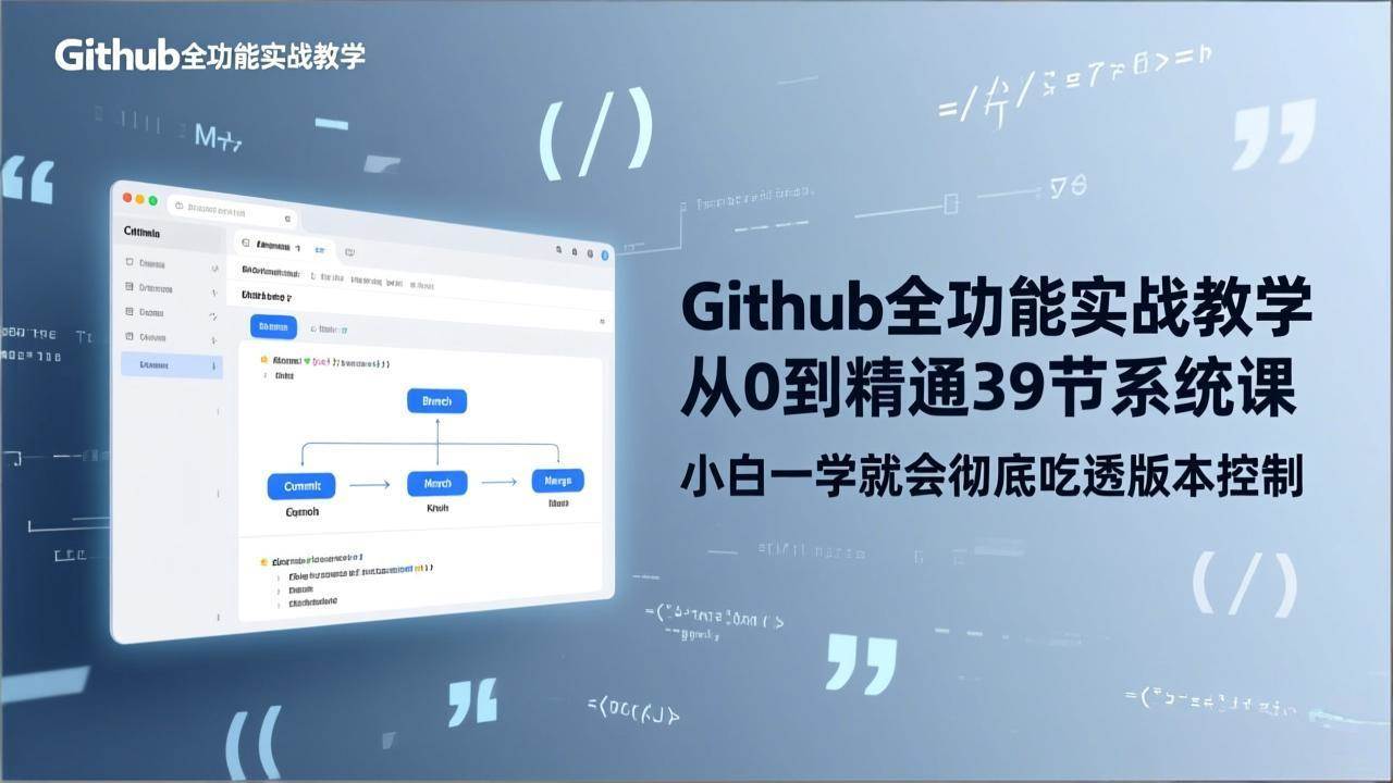 GitHub-全功能实战教学,从0到精通39节系统课,小白一学就会彻底吃透版本控制