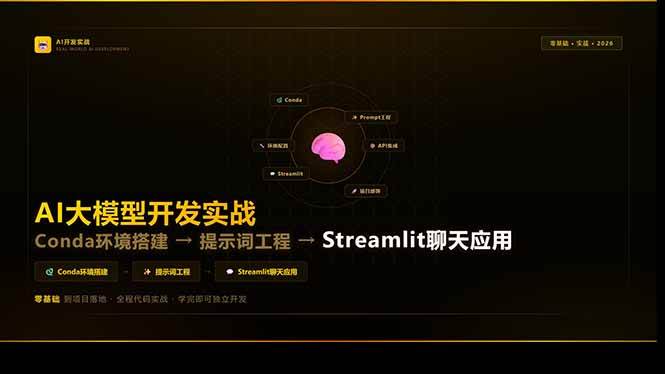 AI大模型开发实战:Conda环境搭建→提示词工程→Streamlit聊天应用,零基础到项目落地