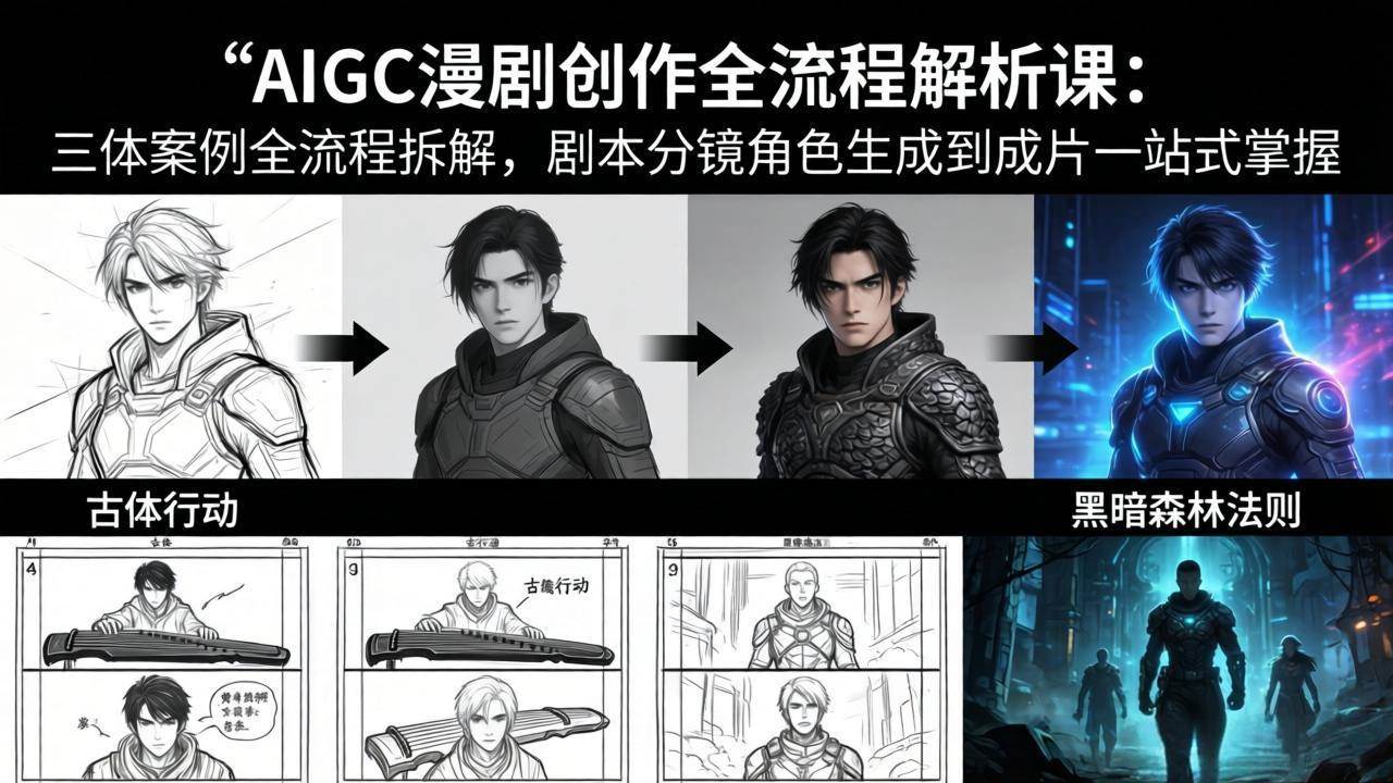 AIGC漫剧创作全流程解析课:三体案例全流程拆解,剧本分镜角色生成到成片一站式掌握