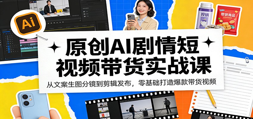 原创AI剧情短视频带货实战课:从文案生图分镜到剪辑发布,零基础打造爆款带货视频