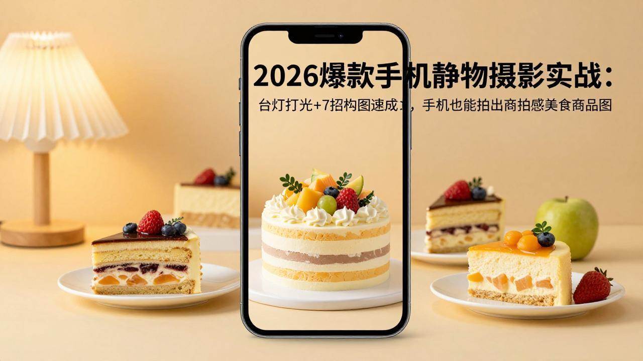 2026爆款手机静物摄影实战:台灯打光+7招构图速成,手机也能拍出商拍感美食商品图