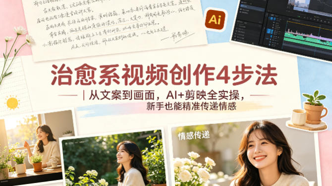 治愈系视频创作4步法|从文案到画面,AI+剪映全实操,新手也能精准传递情感