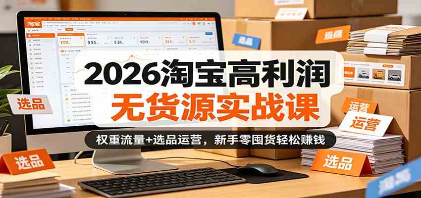 2026淘宝高利润无货源实战课:权重流量+选品运营,新手零囤货轻松赚钱