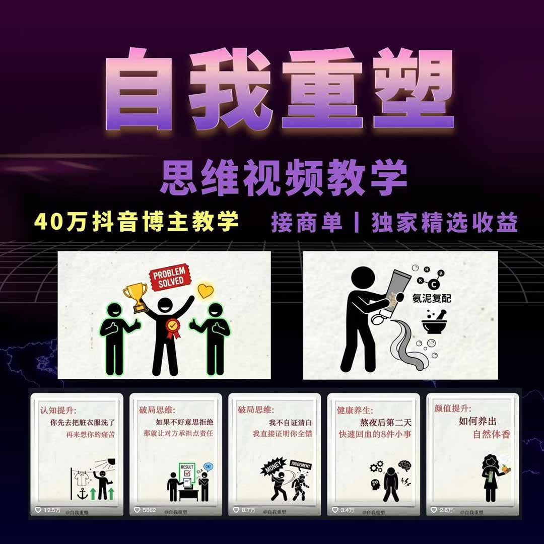 40w博主自我重塑AI思维动画教程,视频剪辑+抠图+音频+封面制作,接商单+独家精选收益