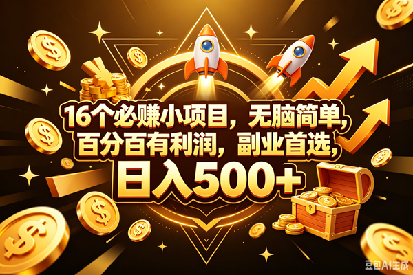 16个必赚钱的小项目,百分百赚米,无脑简单,副业首选,日入300+