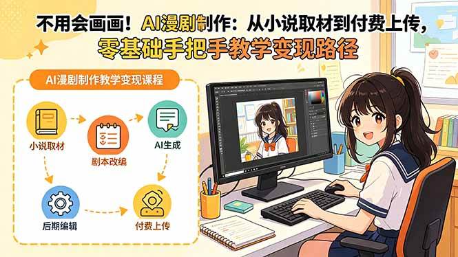 不用会画画!AI漫剧制作:从小说取材到付费上传,零基础手把手教学变现路径