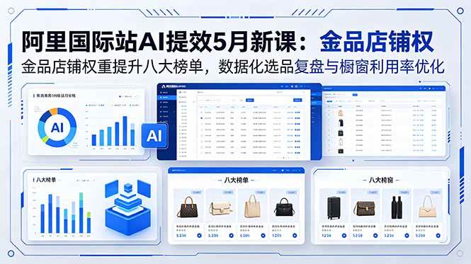 阿里国际站AI提效5月新课:金品店铺权重提升八大榜单,数据化选品复盘与橱窗利用率优化
