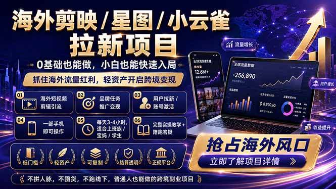 海外剪映 / 星图 / 小云雀拉新项目 普通人也能上手的跨境流量变现副业