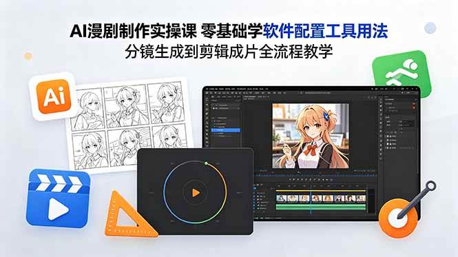 AI漫剧制作实操课 零基础学软件配置工具用法 分镜生成到剪辑成片全流程教学