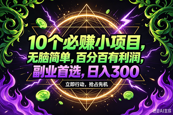 10个必赚米的小项目,百分百赚米,无脑简单,副业首选,日入210+