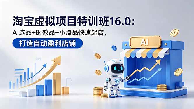 淘宝虚拟项目特训班16.0:AI选品+时效品+小爆品快速起店,打造自动盈利店铺