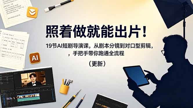 照着做就能出片!19节AI短剧导演课,从剧本分镜到对口型剪辑,手把手带你跑通全流程