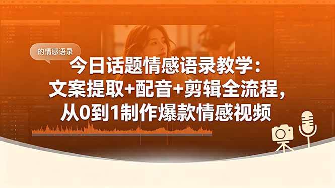 今日话题情感语录教学:文案提取+配音+剪辑全流程,从0到1制作爆款情感视频