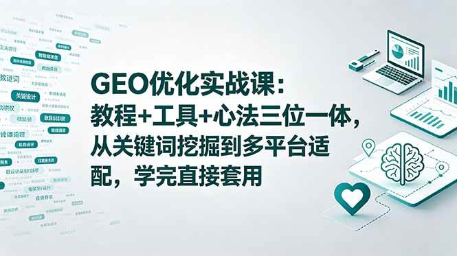 GEO优化实战课:教程+工具+心法三位一体,从关键词挖掘到多平台适配,学完直接套用