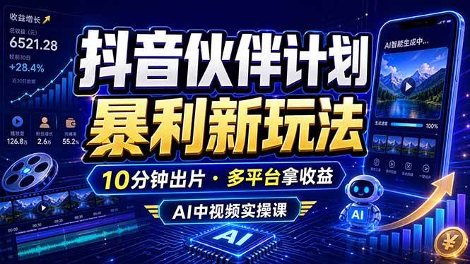 抖音伙伴计划最新玩法,无需配音剪辑,10分钟出一条原创视频,轻松日入三位数
