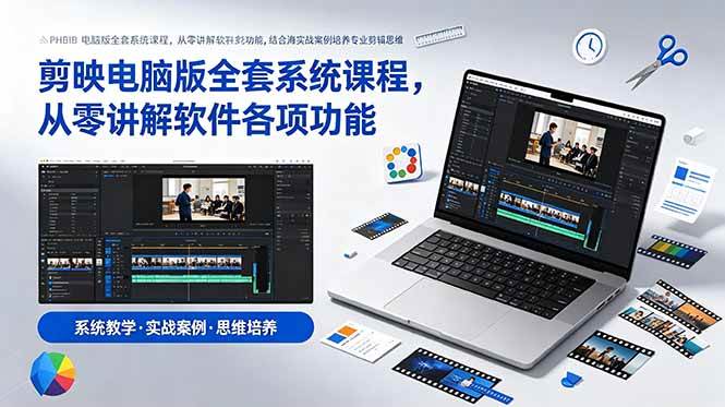 剪映电脑版全套系统课程,从零讲解软件各项功能,结合海量实战案例培养专业剪辑思维