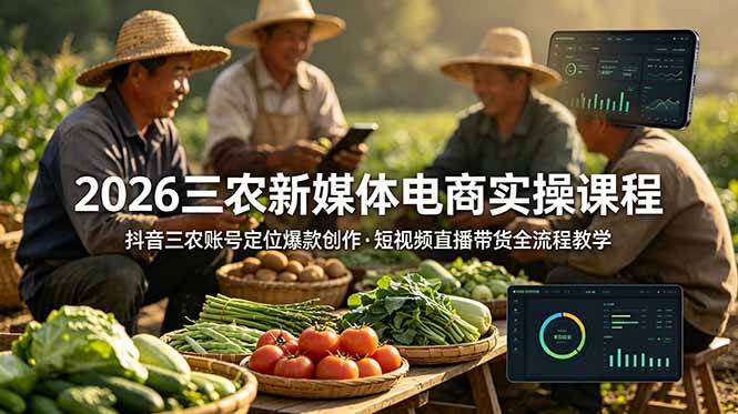 2026三农新媒体电商实操课程:抖音三农账号定位爆款创作,短视频直播带货全流程教学