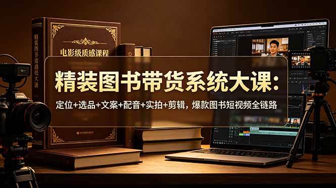 精装图书带货系统大课:定位+选品+文案+配音+实拍+剪辑,爆款图书短视频全链路