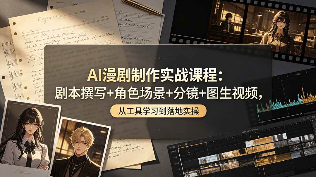 AI漫剧制作实战课程:剧本撰写+角色场景+分镜+图生视频,从工具学习到落地实操