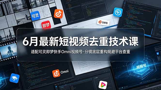 6月最新短视频去重技术课,适配可灵即梦快手Omni视频号,分镜底层重构规避平台查重