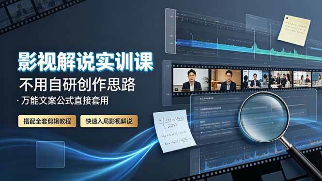 影视解说实训课:不用自研创作思路,万能文案公式直接套用,搭配全套剪辑教程,快速入局影视解说