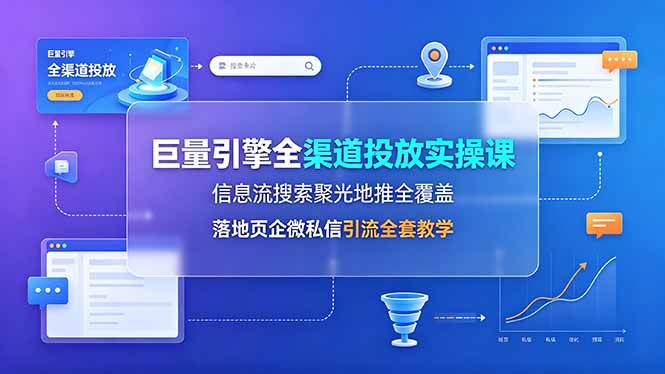 巨量引擎全渠道投放实操课,信息流搜索聚光地推全覆盖,落地页企微私信引流全套教学