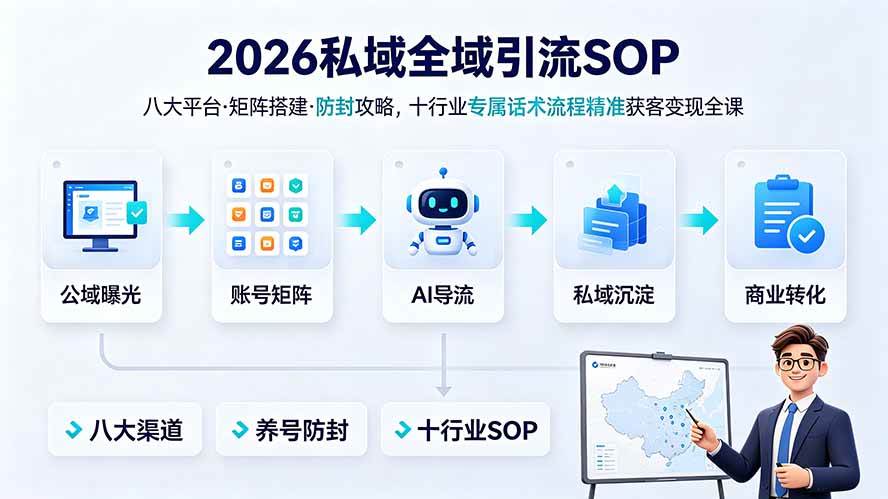 2026私域全域引流SOP|八大平台·矩阵搭建·防封攻略,十行业专属话术流程精准获客变现全课