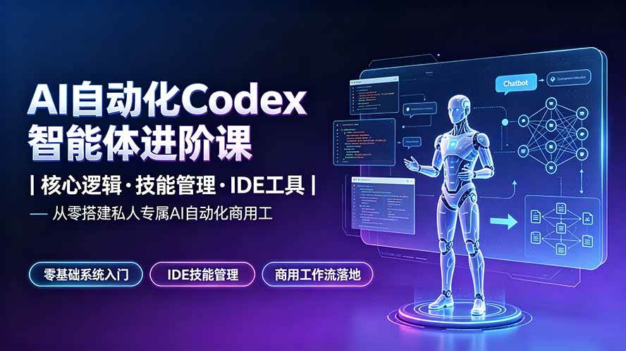 AI自动化Codex智能体进阶课|核心逻辑·技能管理·IDE工具|从零搭建私人专属AI自动化商用工作流