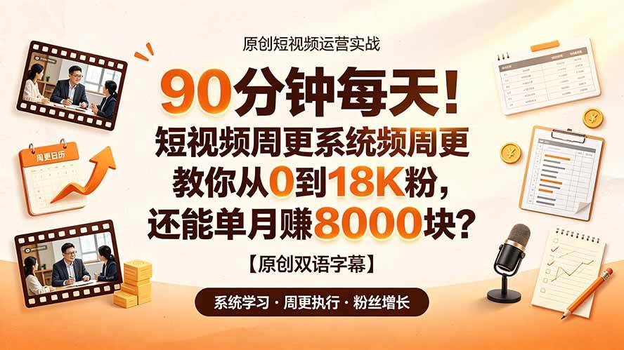 90 分钟每天!短视频周更系统教你从 0 到 18K 粉,还能单月赚 8000 块?【原创双语字幕】